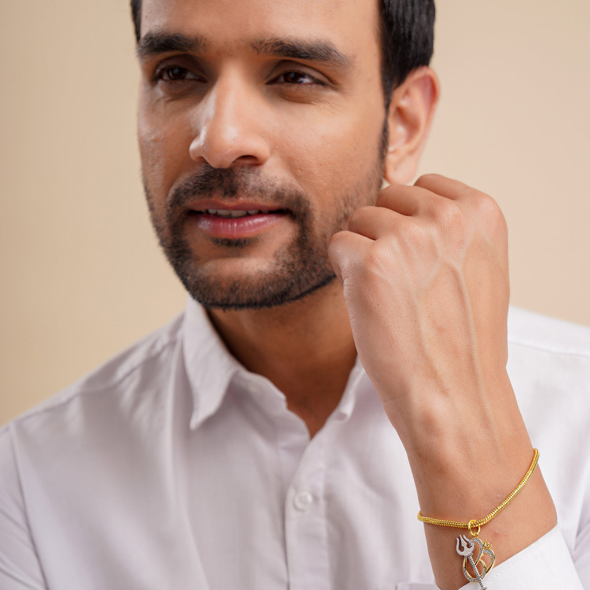 Men's Hanging Om Trishul Swarovski Chain Bracelet