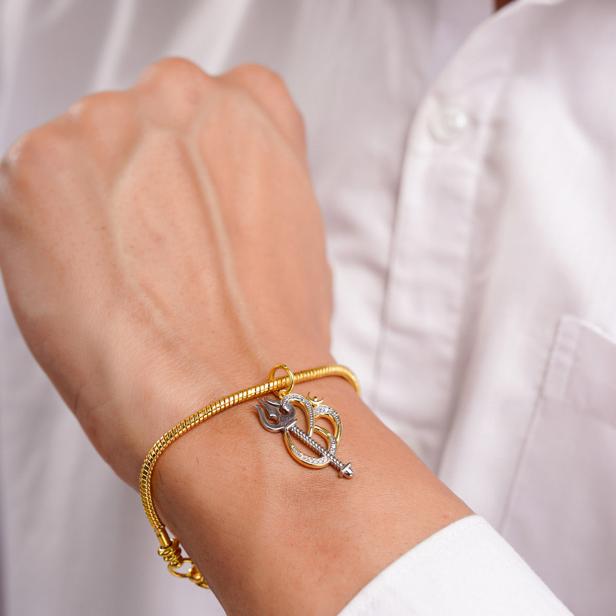 Men's Hanging Om Trishul Swarovski Chain Bracelet