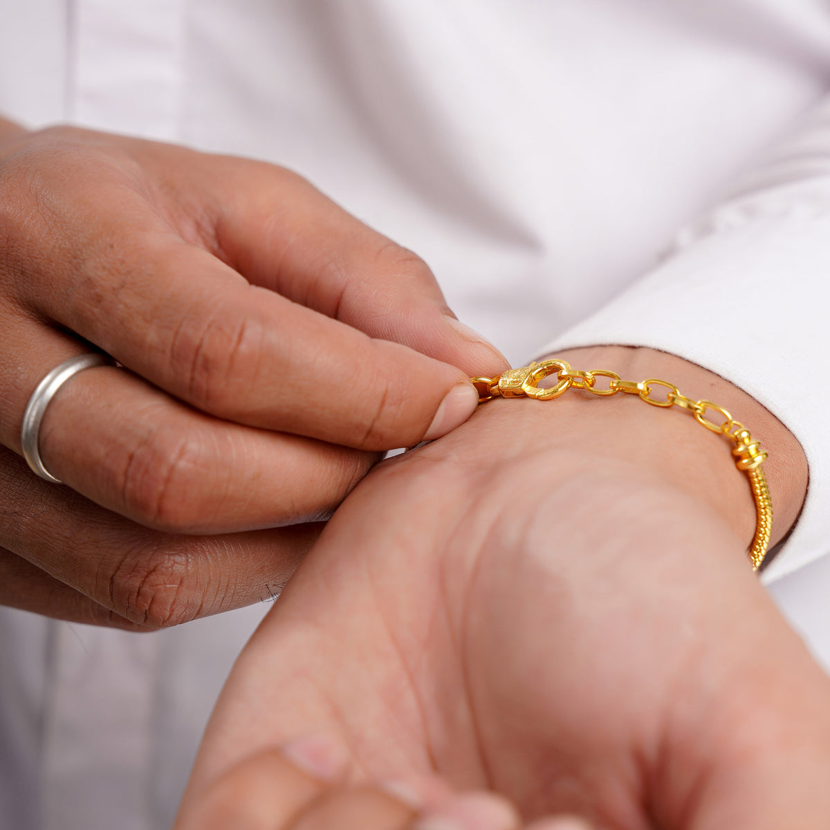 Men's Hanging Om Trishul Swarovski Chain Bracelet