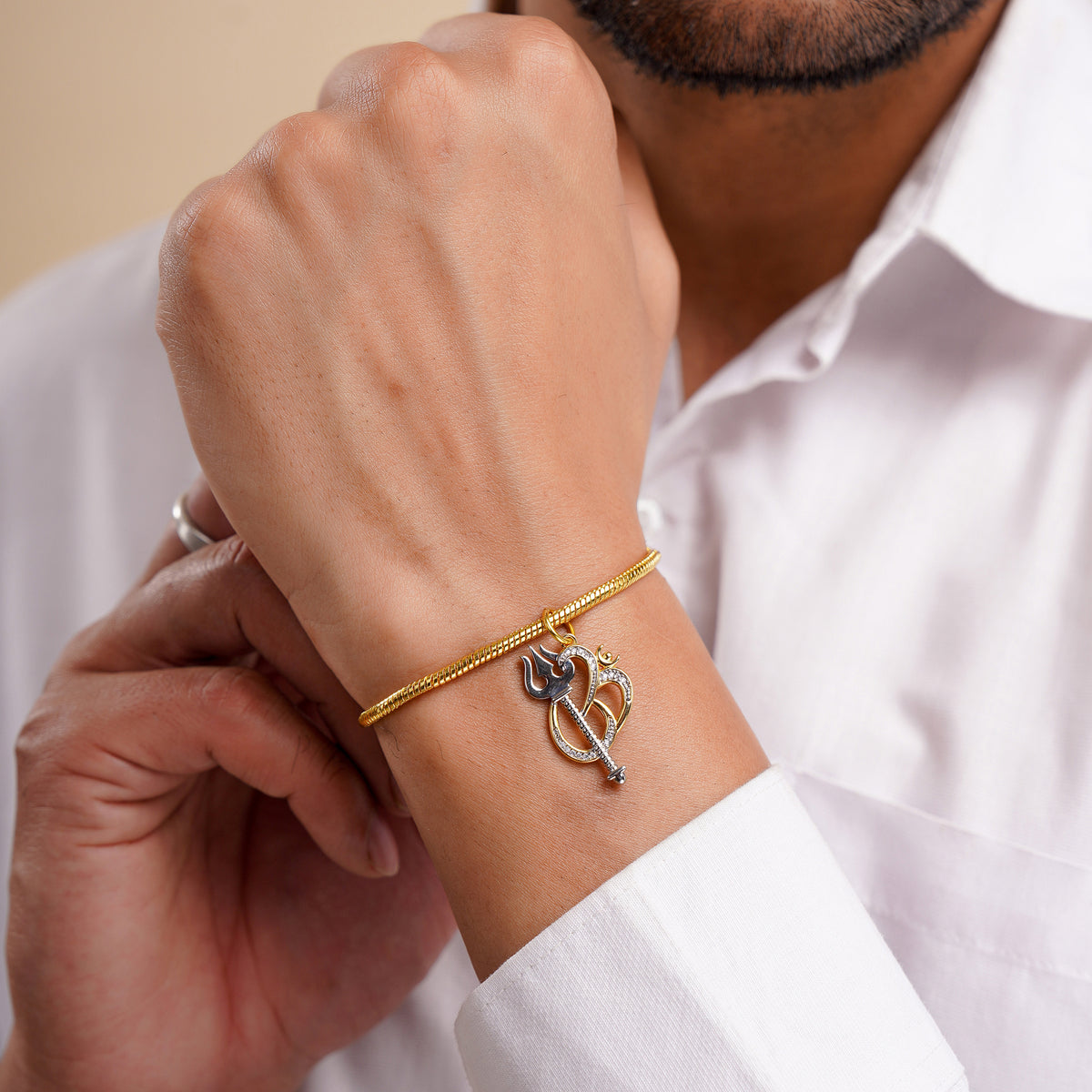 Men's Hanging Om Trishul Swarovski Chain Bracelet