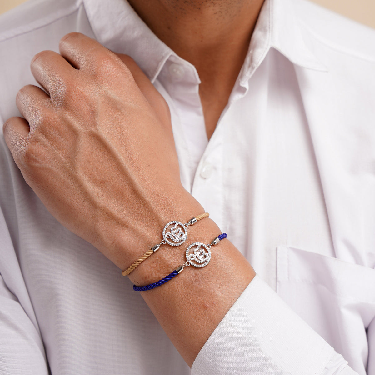 Men's Ek Onkar Rope Bracelet- Silver Finish