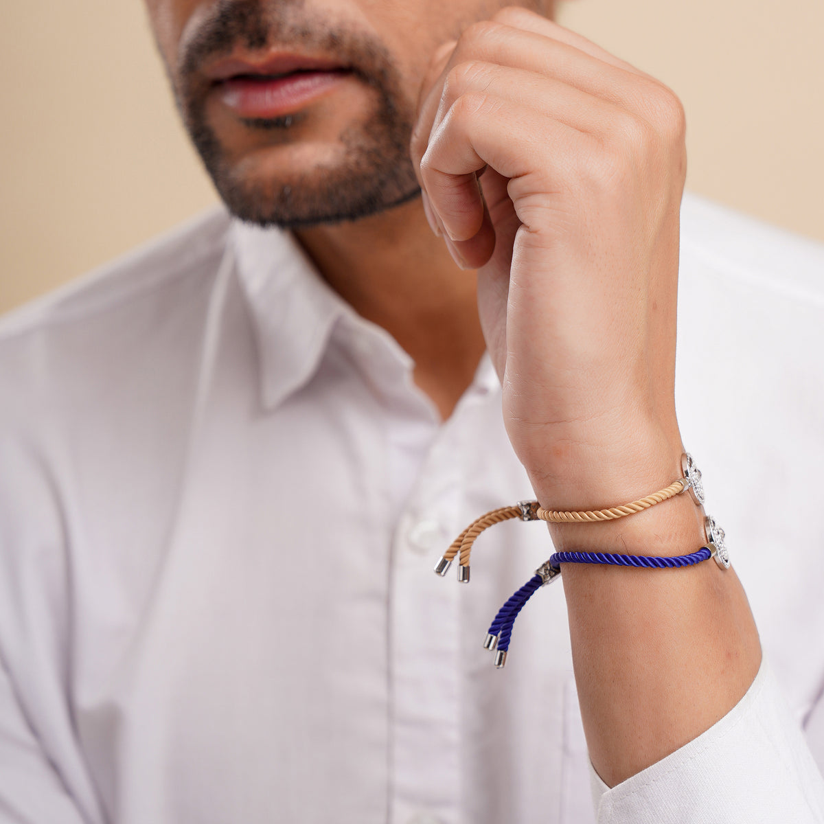 Men's Ek Onkar Rope Bracelet- Silver Finish