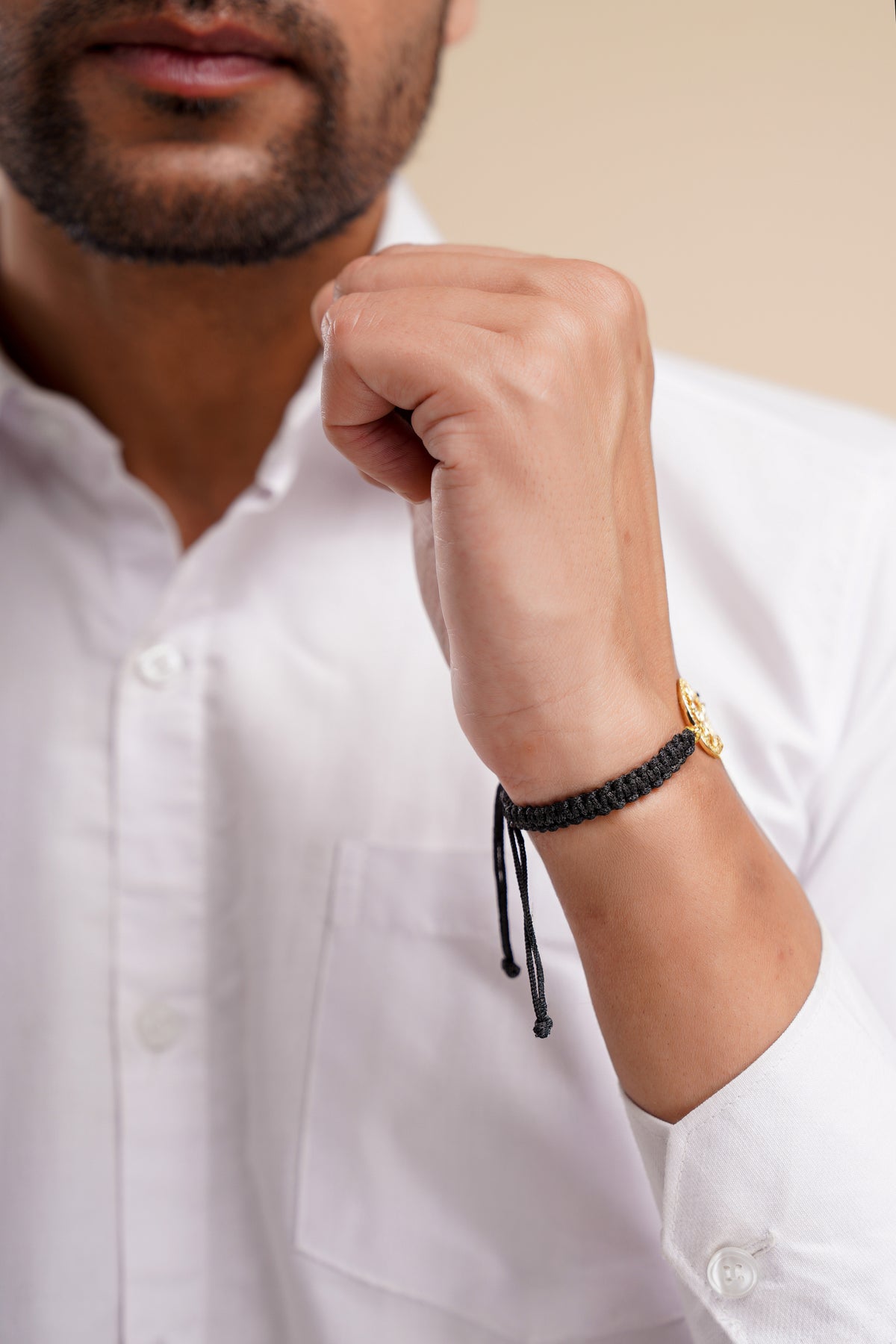 Men's Jai Guruji Swarovaski Black Rope Bracelet