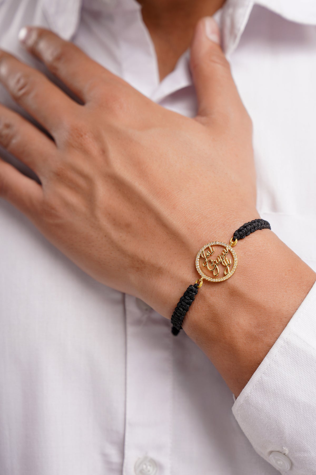 Men's Jai Guruji Swarovaski Black Rope Bracelet