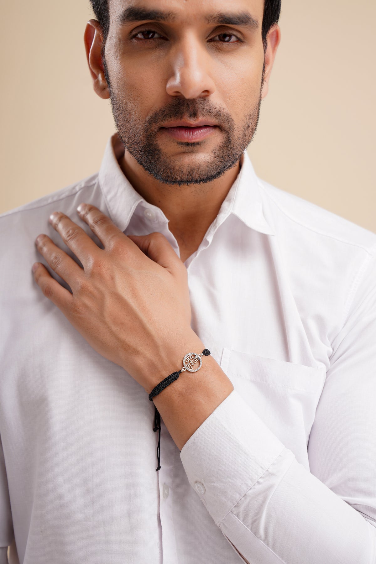 Men's Pure Silver Jai Guruji Bracelet- Silver Finish