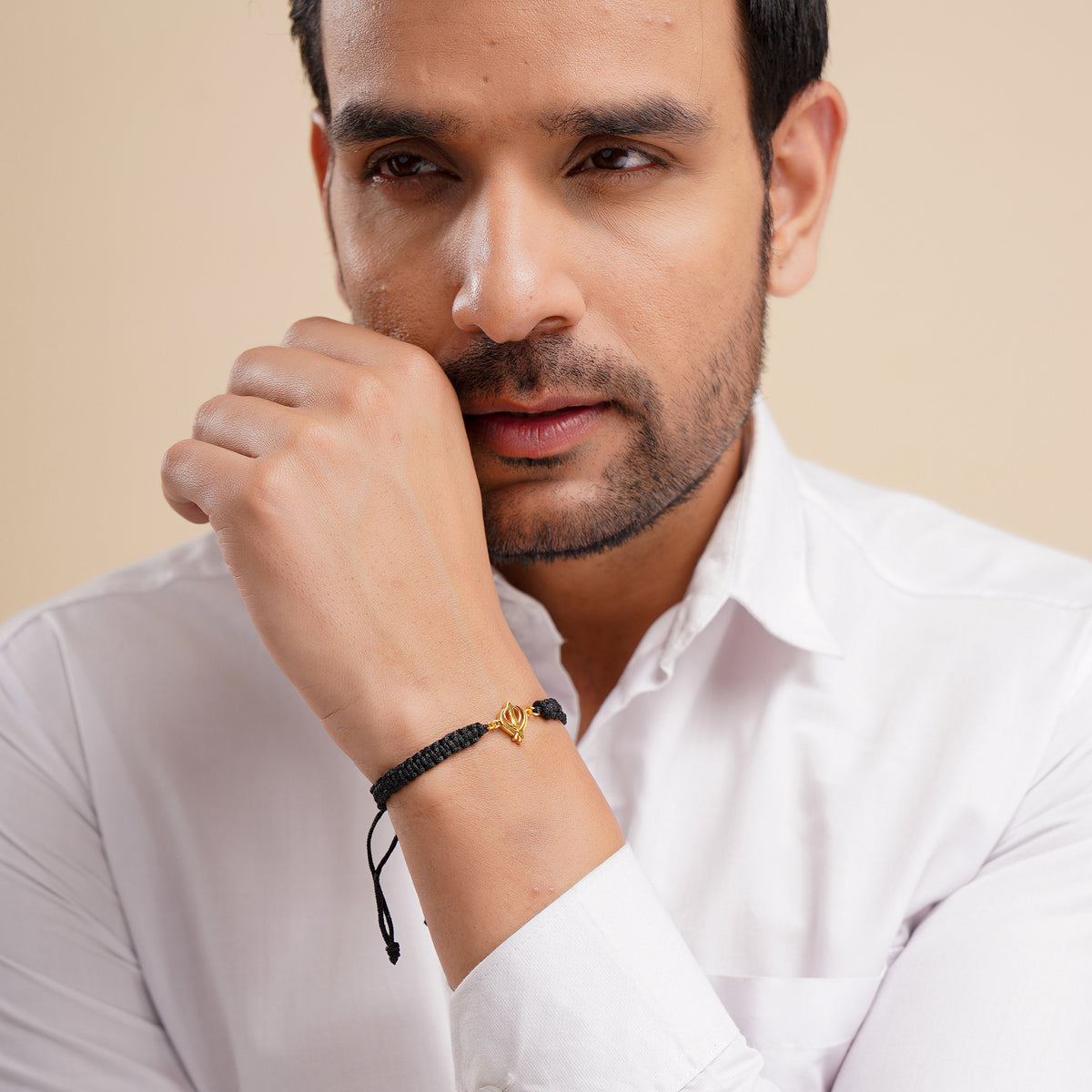 Unisex Pure Silver Khanda Black Thread Bracelet