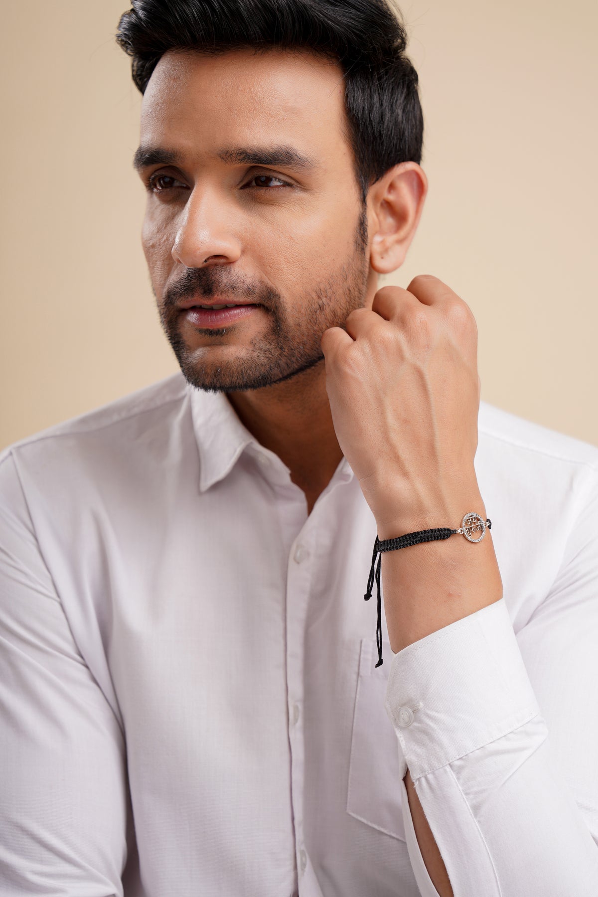 Men's Pure Silver Jai Guruji Bracelet- Silver Finish