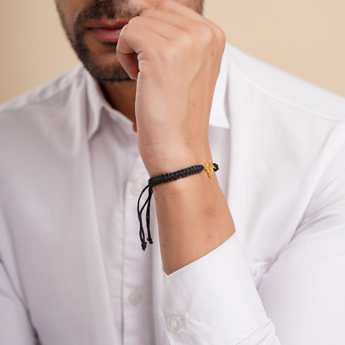 Men's Pure Silver Khanda Black Thread Bracelet