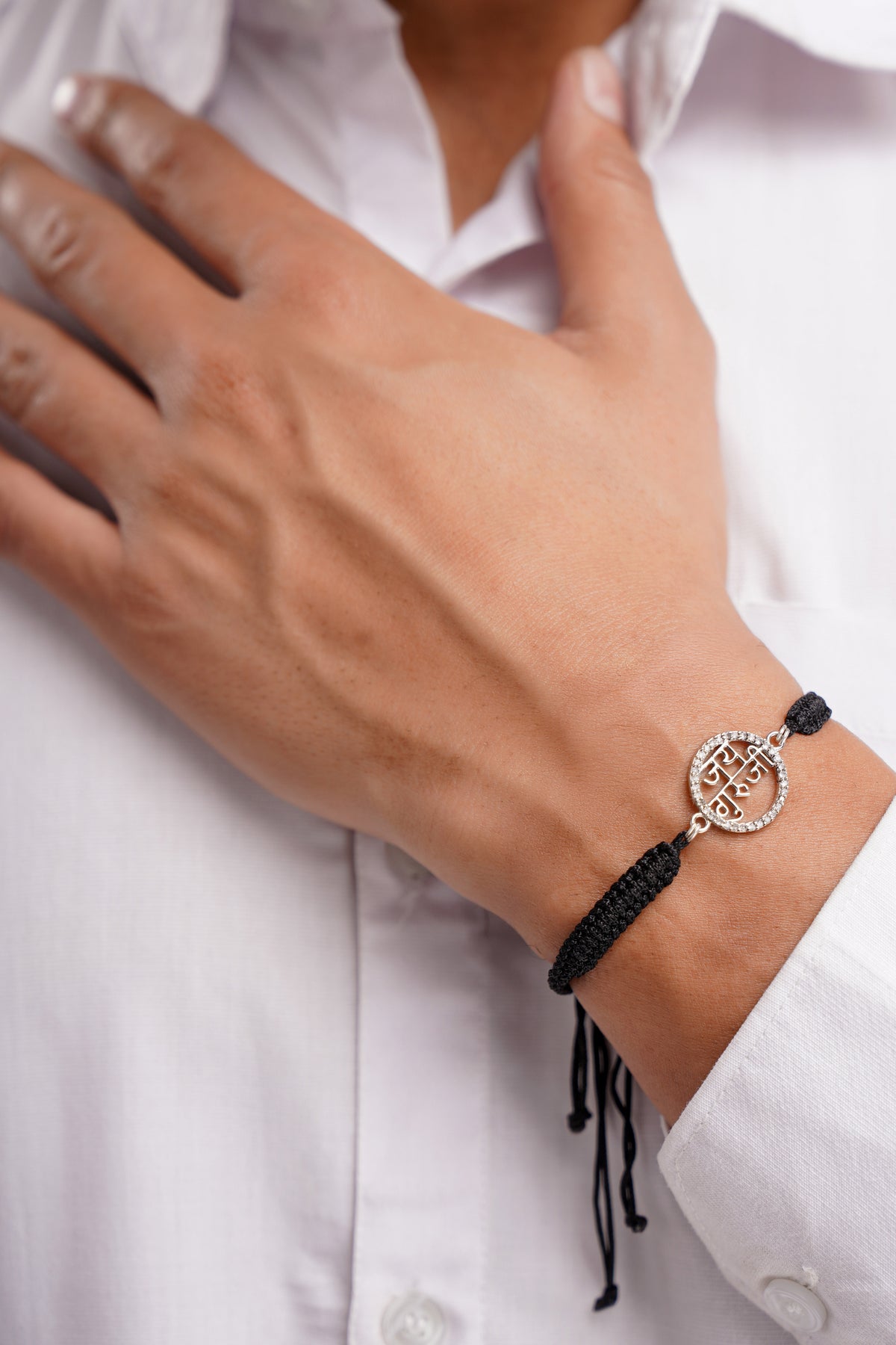 Men's Pure Silver Jai Guruji Bracelet- Silver Finish