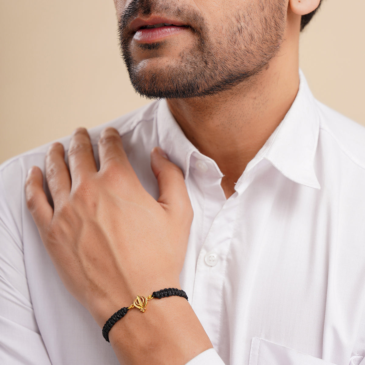 Men's Pure Silver Khanda Black Thread Bracelet