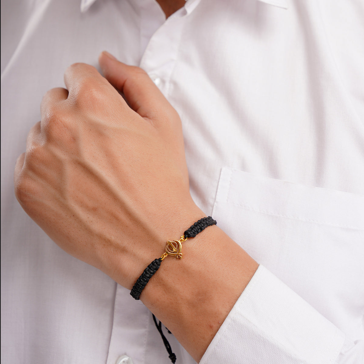 Men's Pure Silver Khanda Black Thread Bracelet