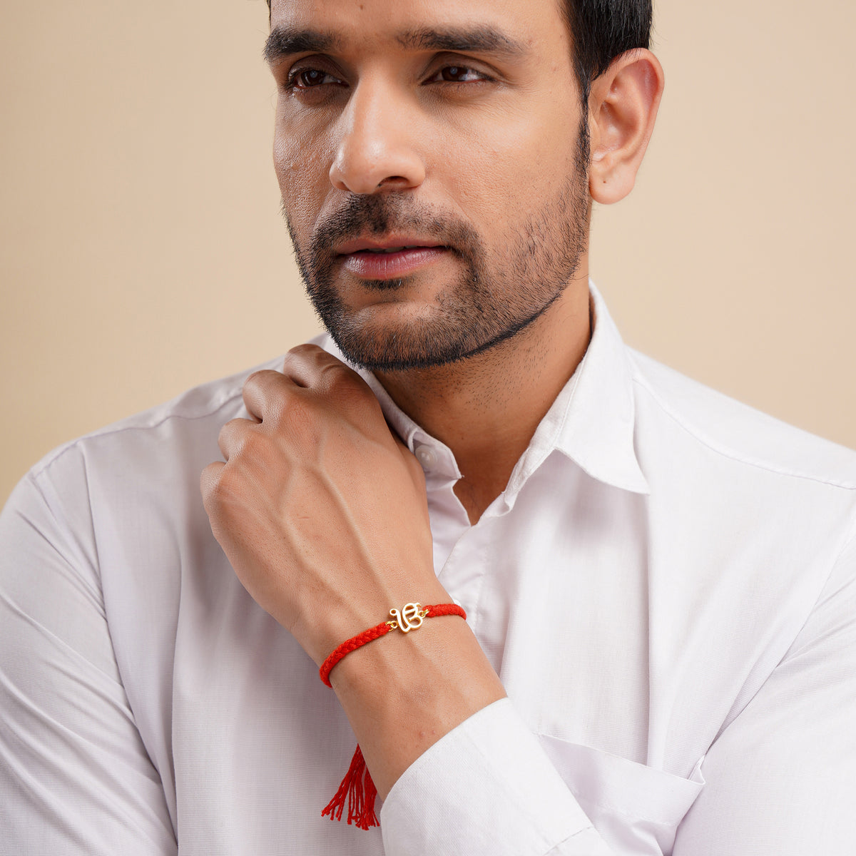 Men's Pure Silver Ek Onkar Red Thread Bracelet