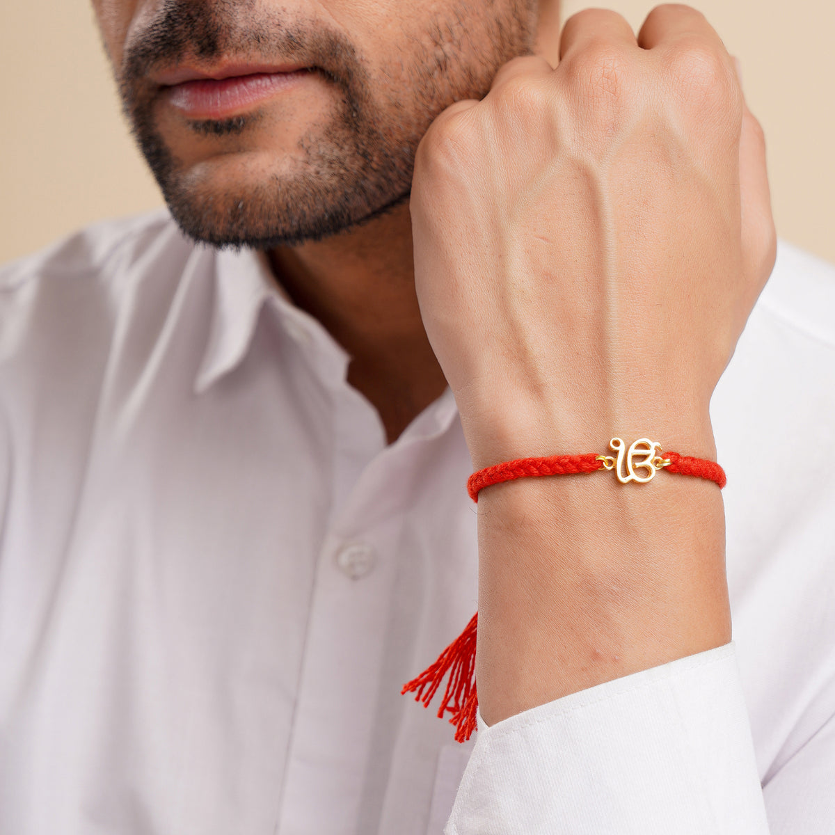 Men's Pure Silver Ek Onkar Red Thread Bracelet