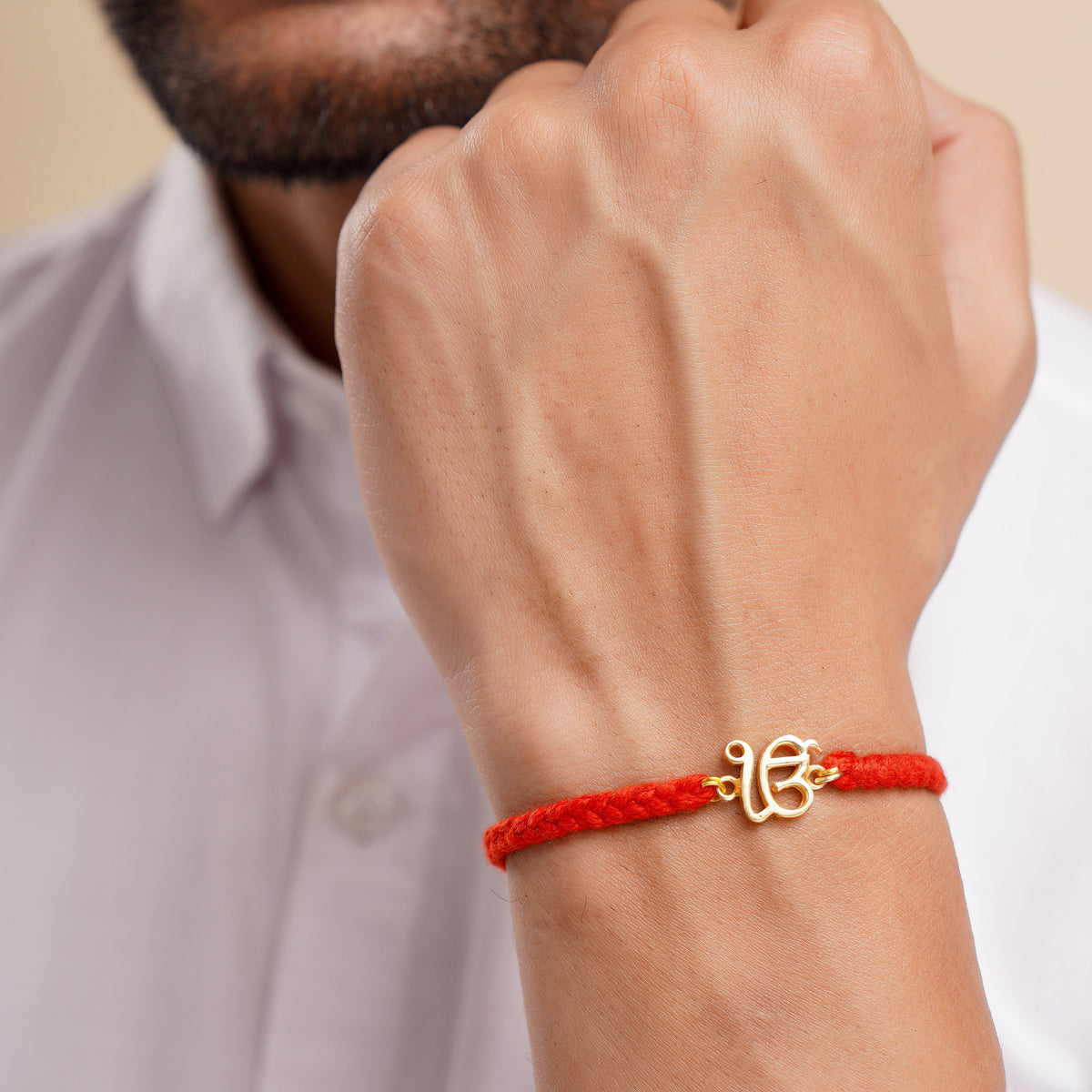 Men's Pure Silver Ek Onkar Red Thread Bracelet