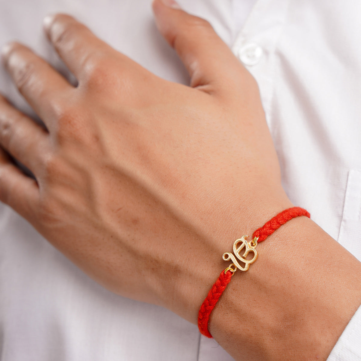 Men's Pure Silver Ek Onkar Red Thread Bracelet