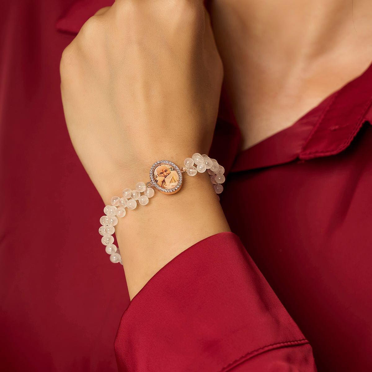 Guruji White Crystal Bead Bracelet