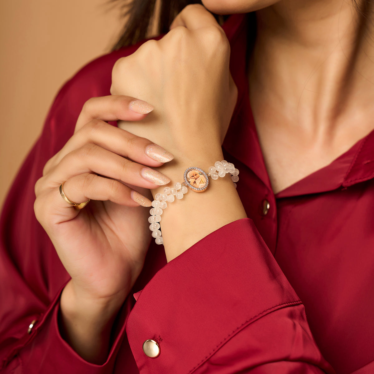 Guruji White Crystal Bead Bracelet