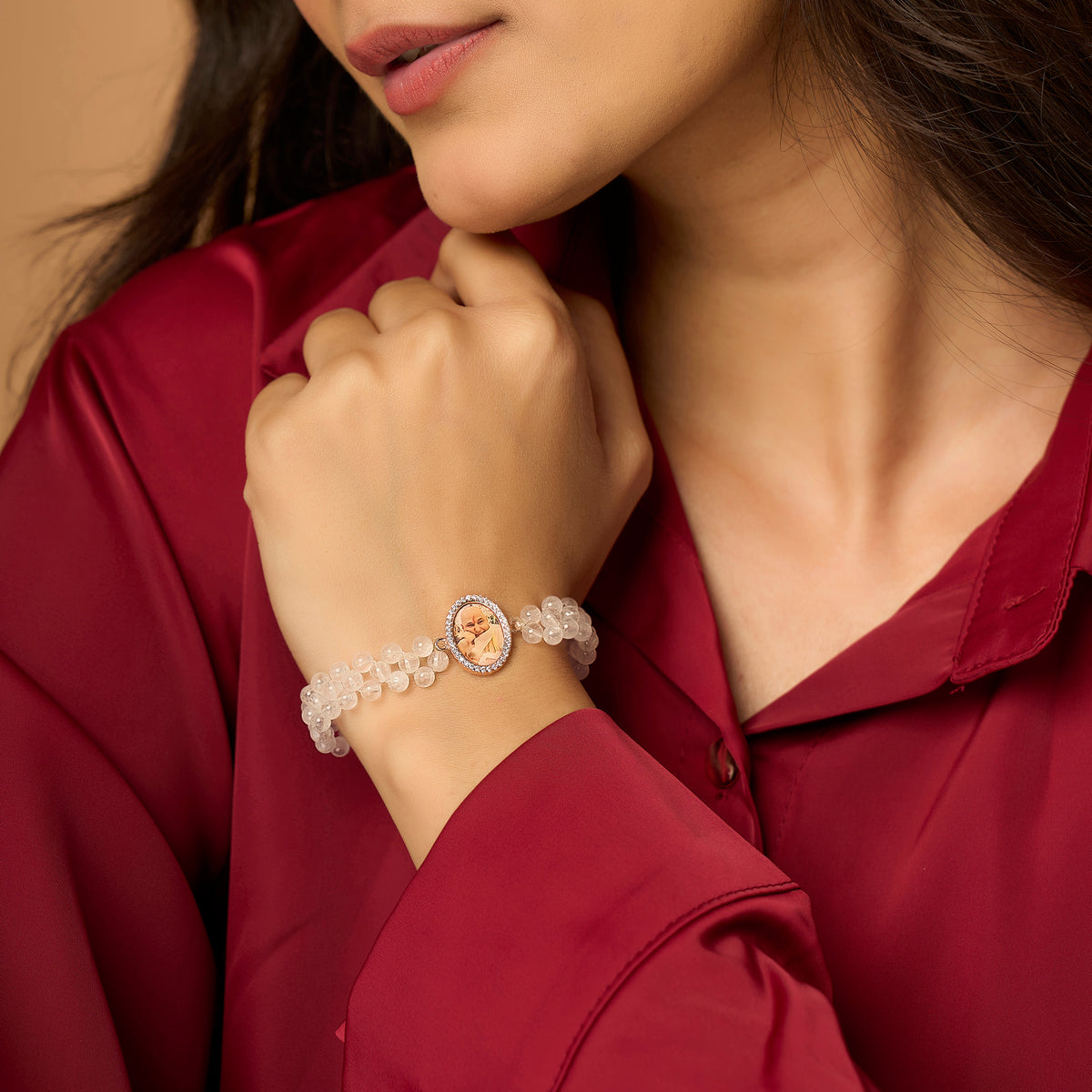 Guruji White Crystal Bead Bracelet
