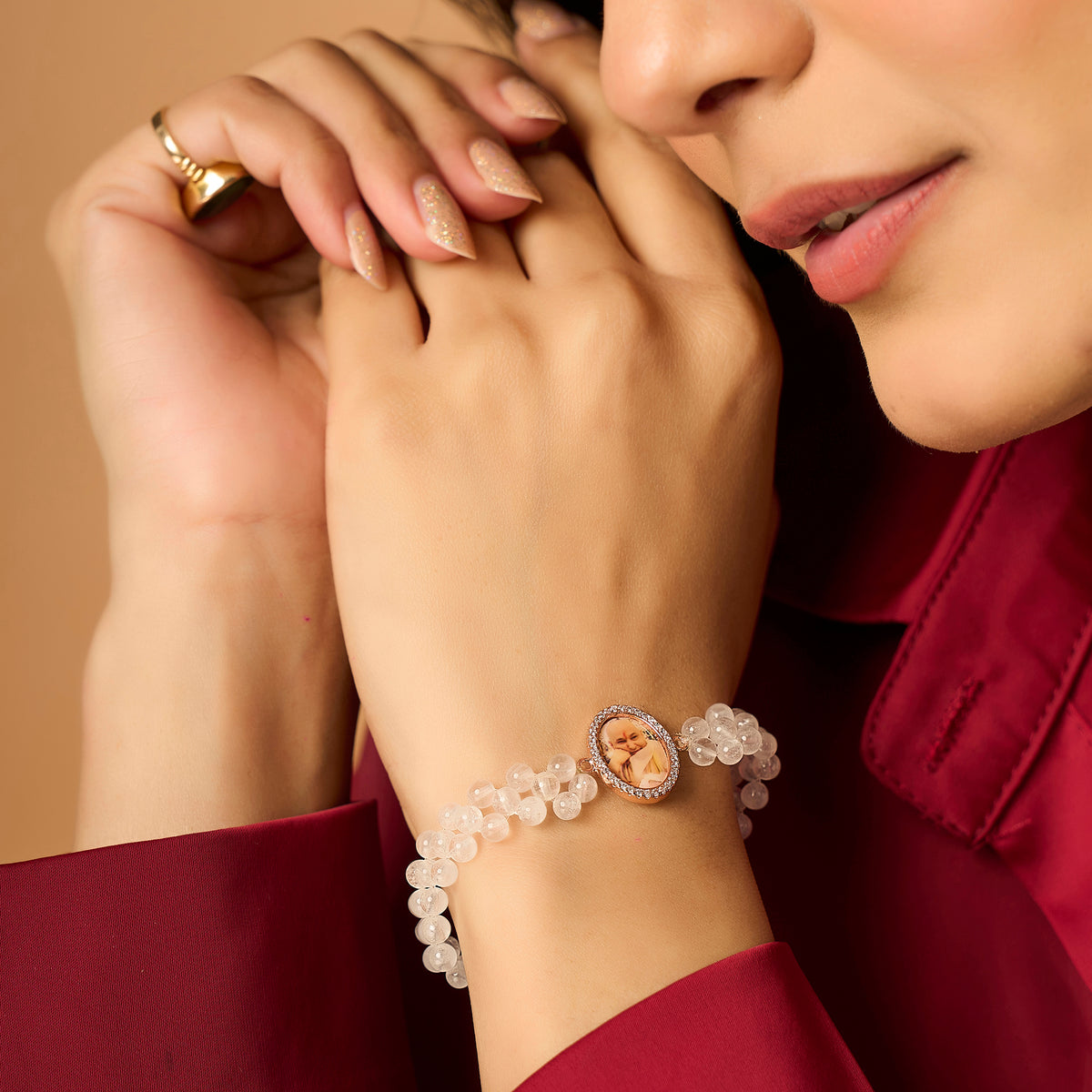 Guruji White Crystal Bead Bracelet