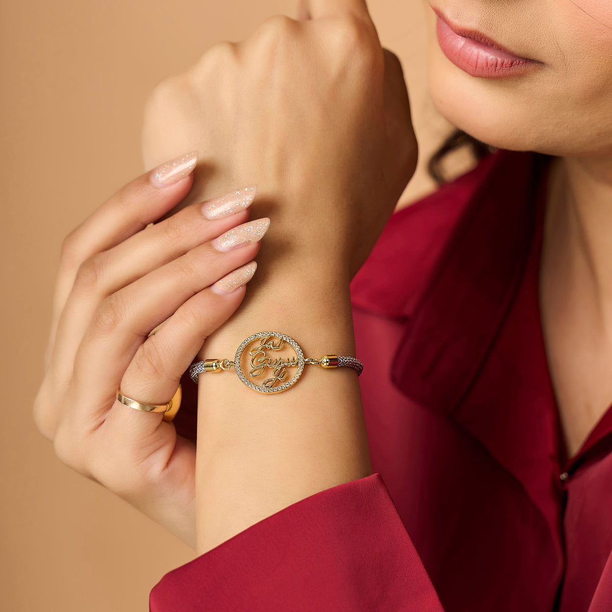 Jai Guruji Swarovski Silver Zari Rope Bracelet