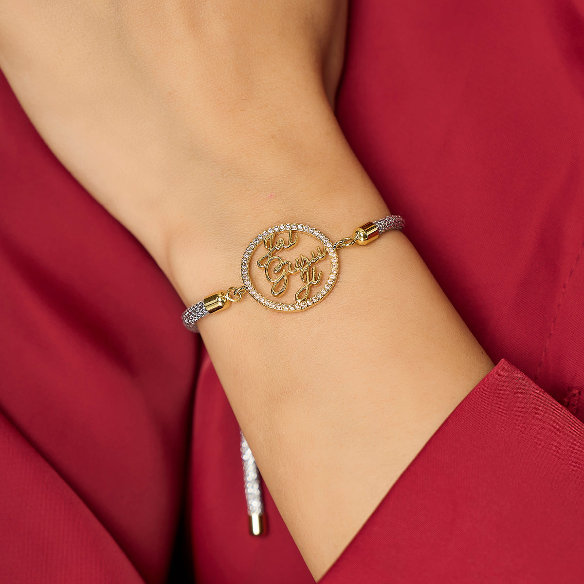Jai Guruji Swarovski Silver Zari Rope Bracelet