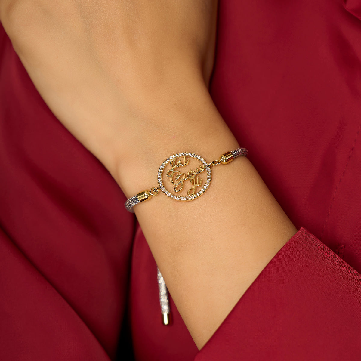 Jai Guruji Swarovski Silver Zari Rope Bracelet