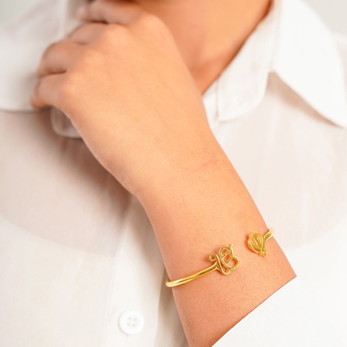 Pure Silver Ek Onkar Khanda Bracelet- Gold finish (Thick)