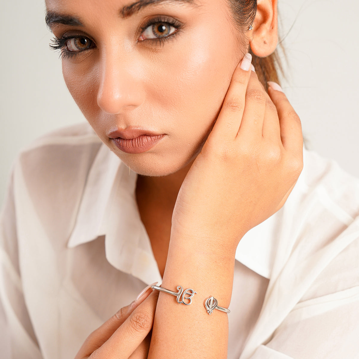 Pure Silver Ek Onkar Khanda Bracelet- Silver finish (Thick)