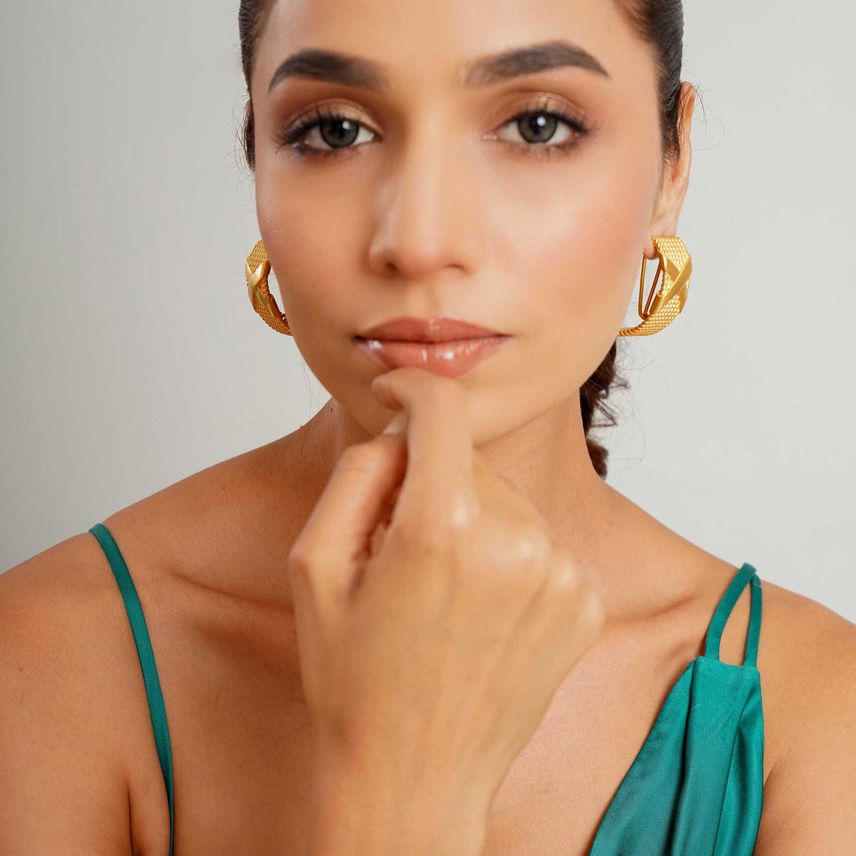 Pleated Cross Gold Earrings