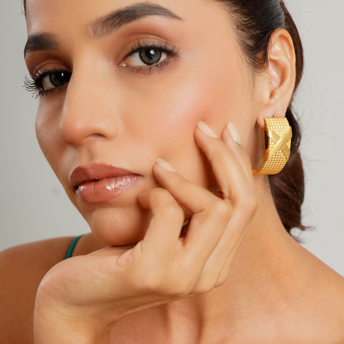 Pleated Cross Gold Earrings