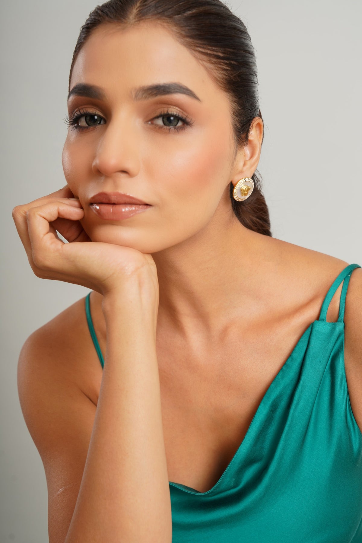 Empress Paris white and gold stud earrings