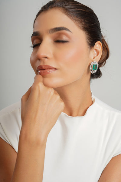 Emerald Swarovski Edge Stud Earrings