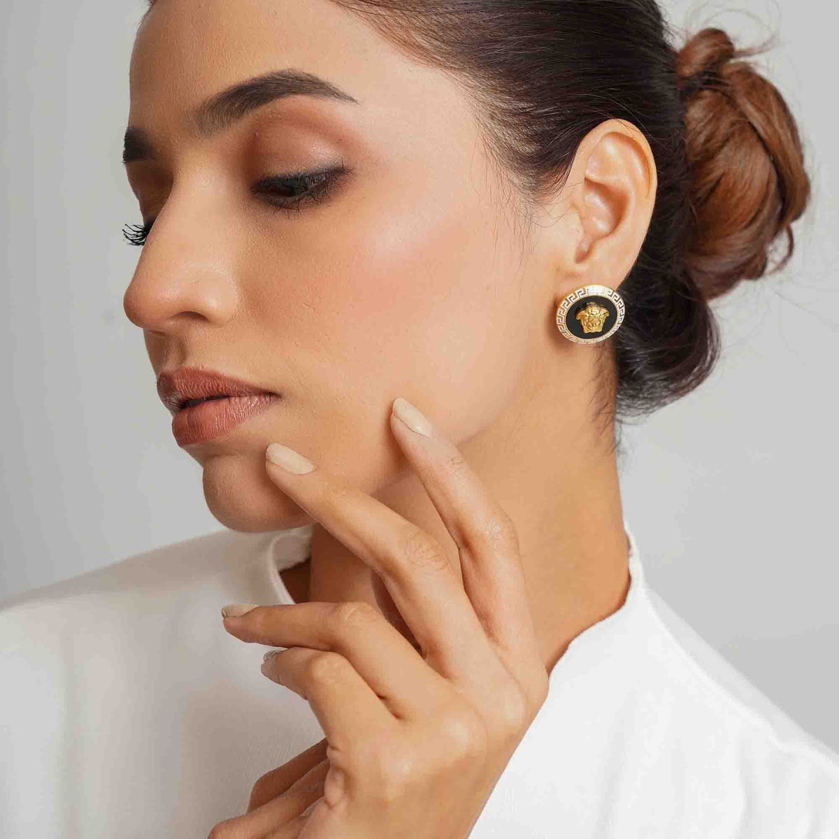 Empress Paris Black and Gold Stud Earrings