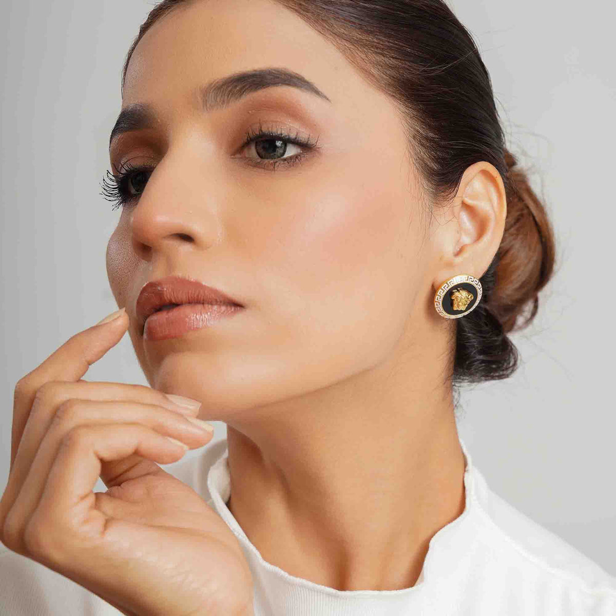 Empress Paris Black and Gold Stud Earrings