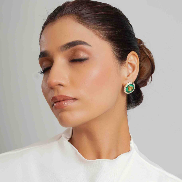 Empress Paris Green and Gold Stud Earrings