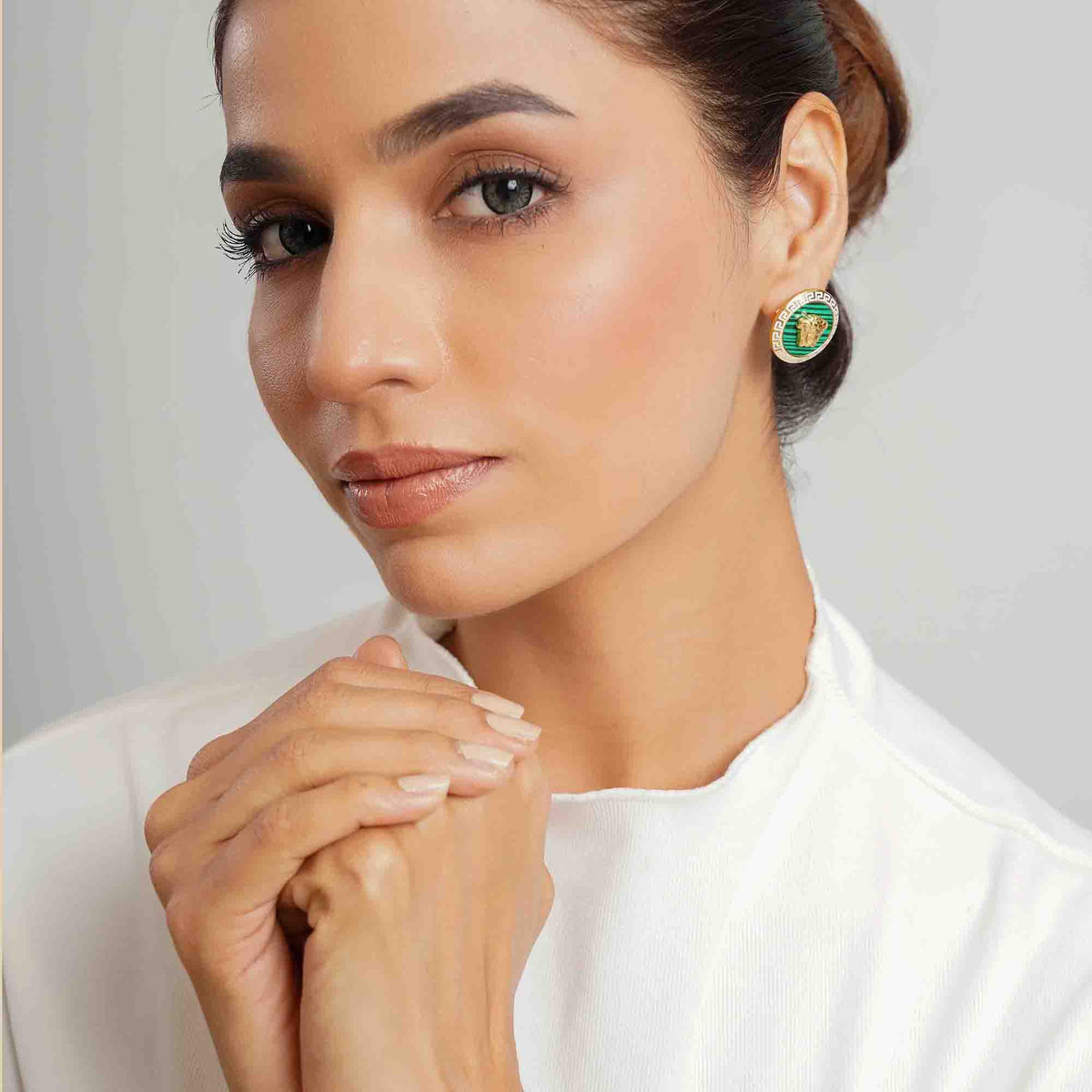 Empress Paris Green and Gold Stud Earrings