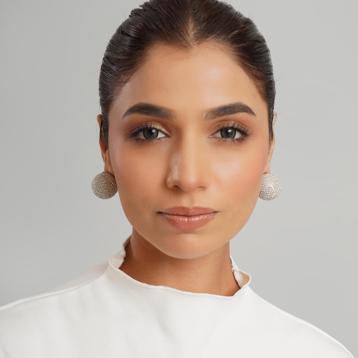 Dome Shaped White Stone Studs