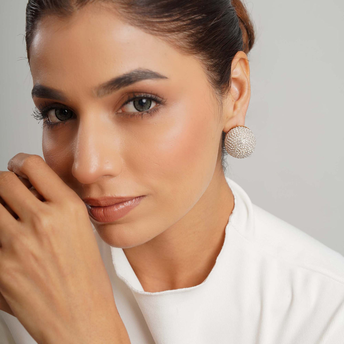 Dome Shaped White Stone Studs