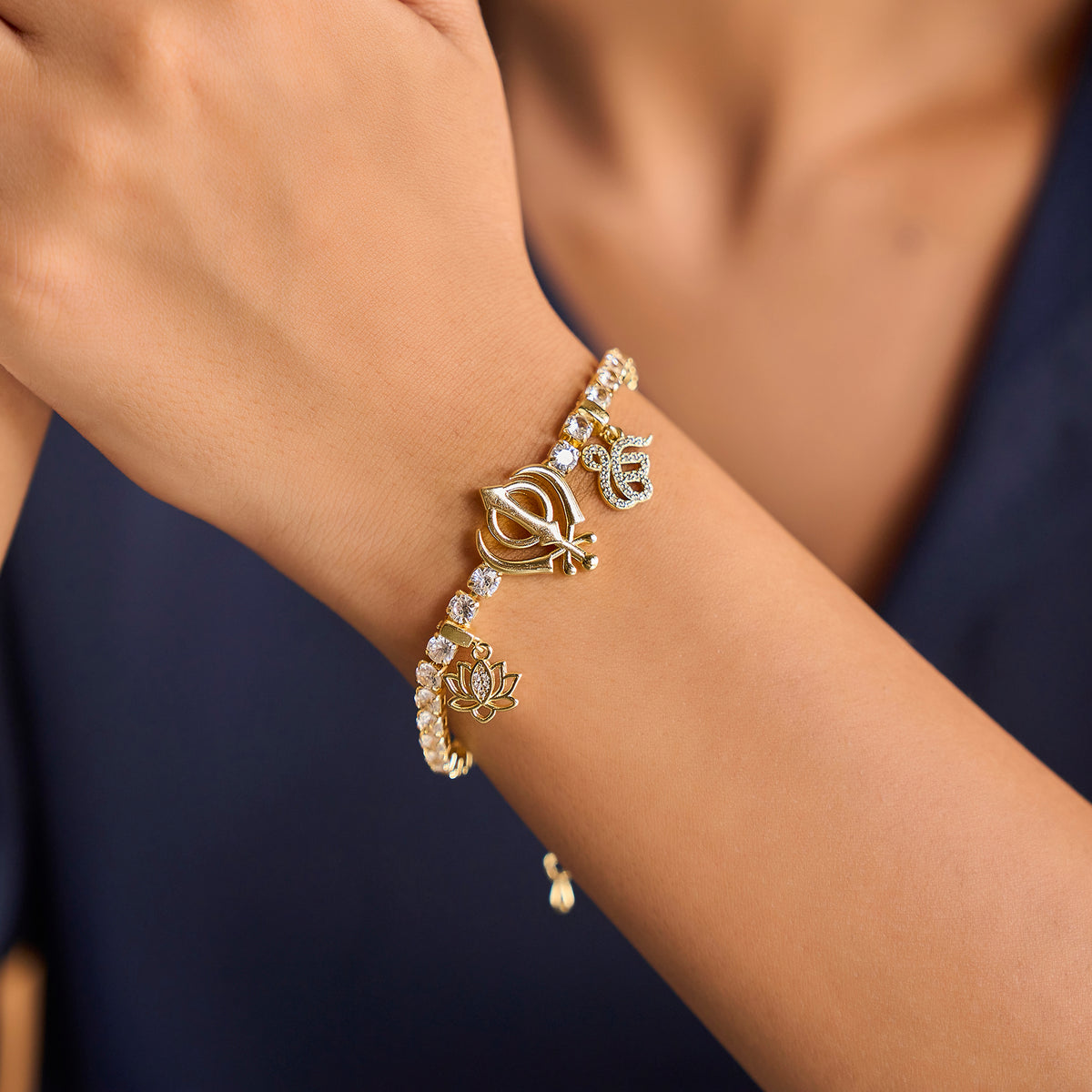 Khanda Ek Onkar Swarovski Tennis Bracelet