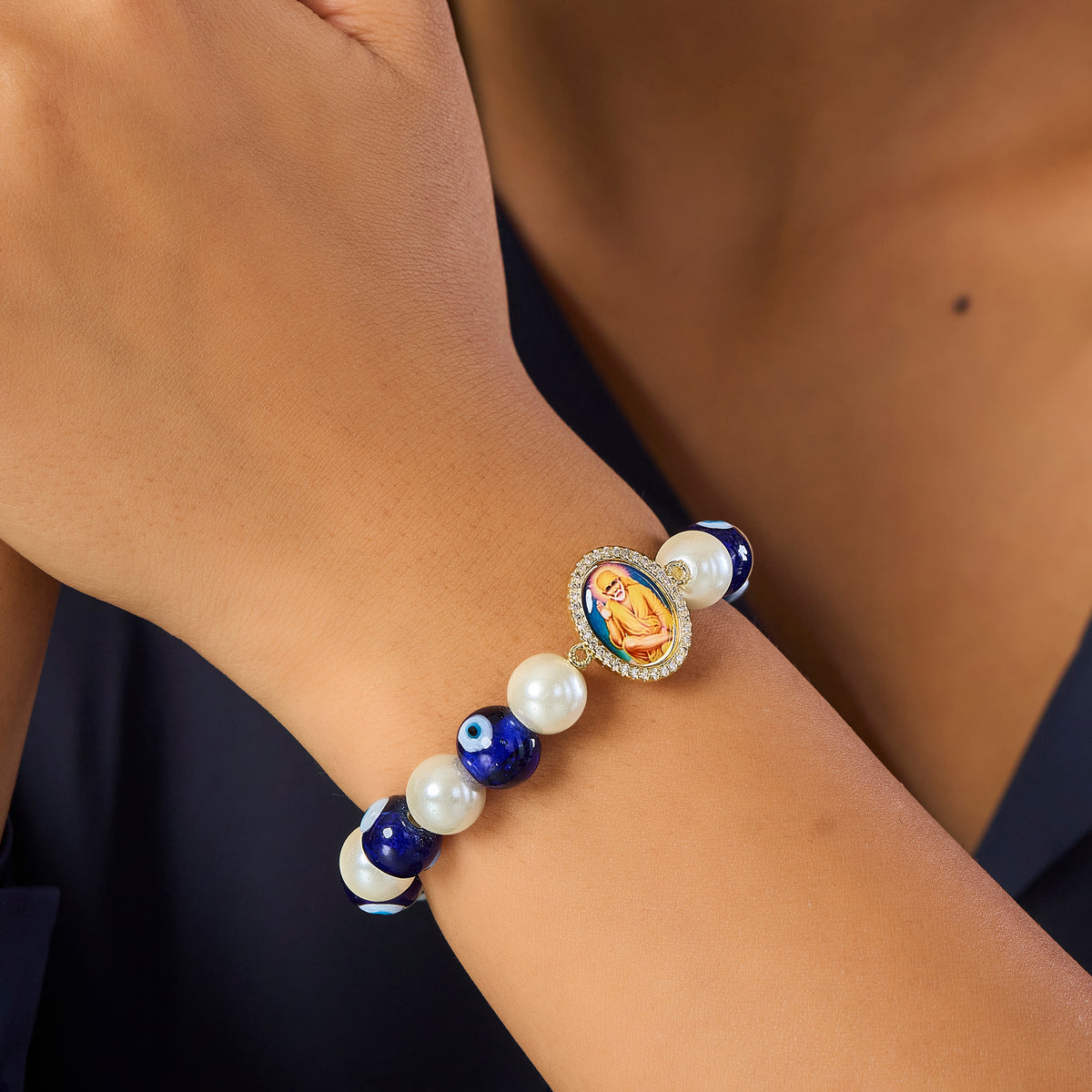 Sai baba Pearl and Evil Eye Bead Bracelet