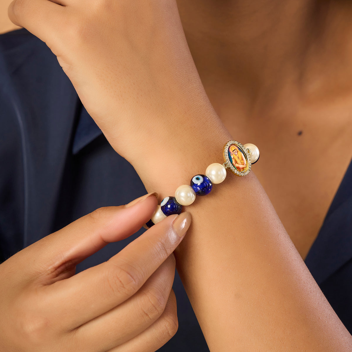 Sai baba Pearl and Evil Eye Bead Bracelet