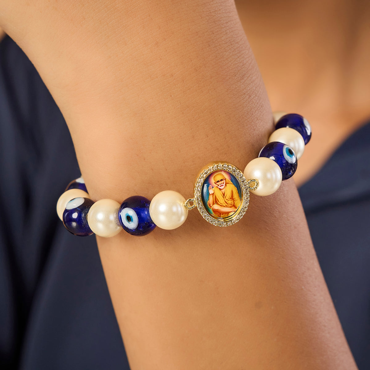 Sai baba Pearl and Evil Eye Bead Bracelet