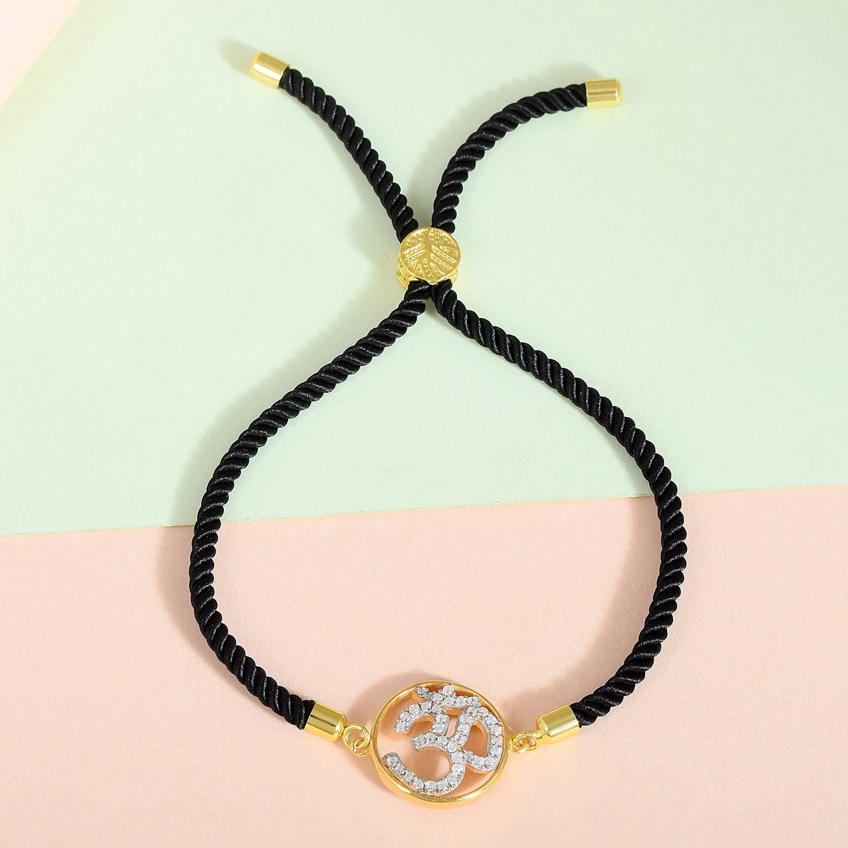 Men's Pure Silver Om Black Rope Bracelet