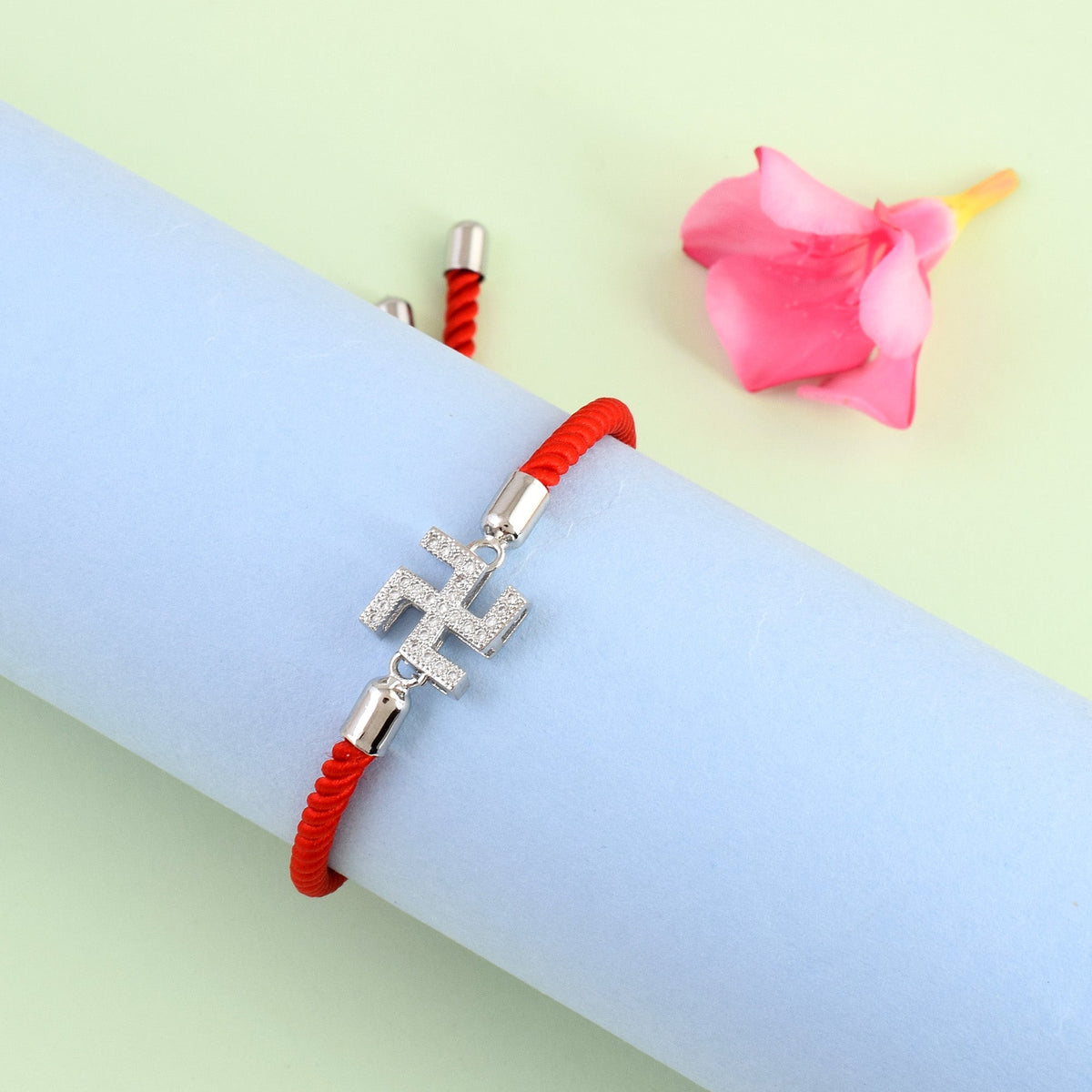 Men's Swastik Swarovski Red Rope Bracelet