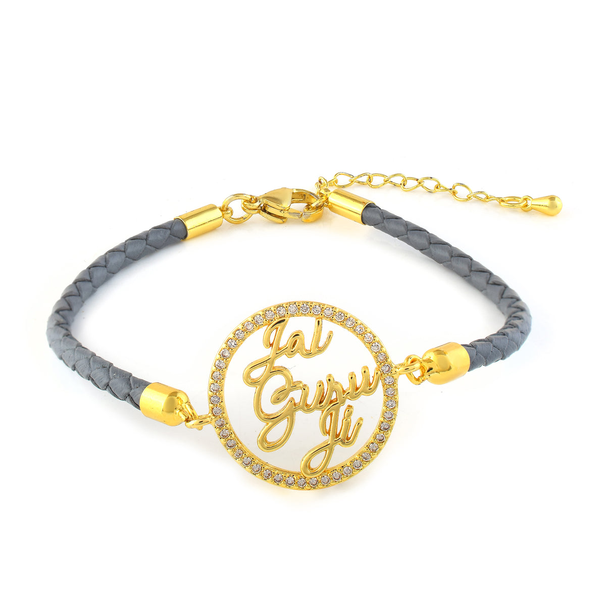 Men's Jai Guruji Swarovski Grey Leather Rope Bracelet- Unisex