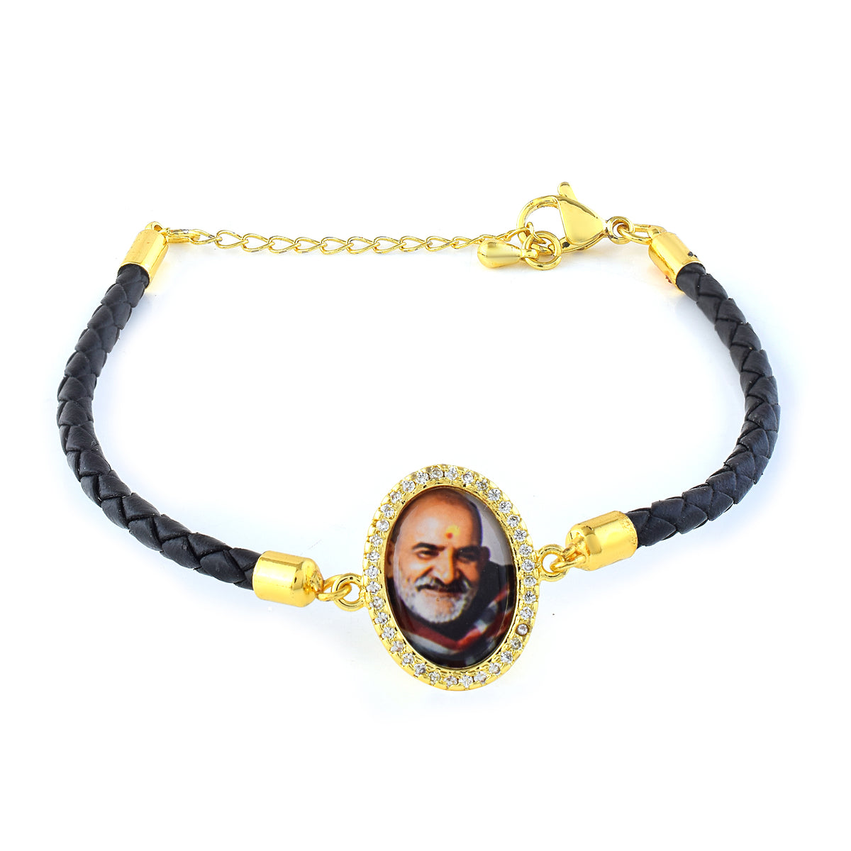 Neem Karoli Baba Black Leather Rope Bracelet- Unisex