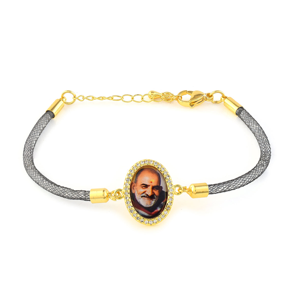 Neem Karoli Baba Diamond Filled Rope Bracelet- Grey