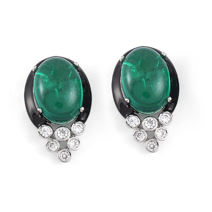 Black Enamel Emerald Earrings
