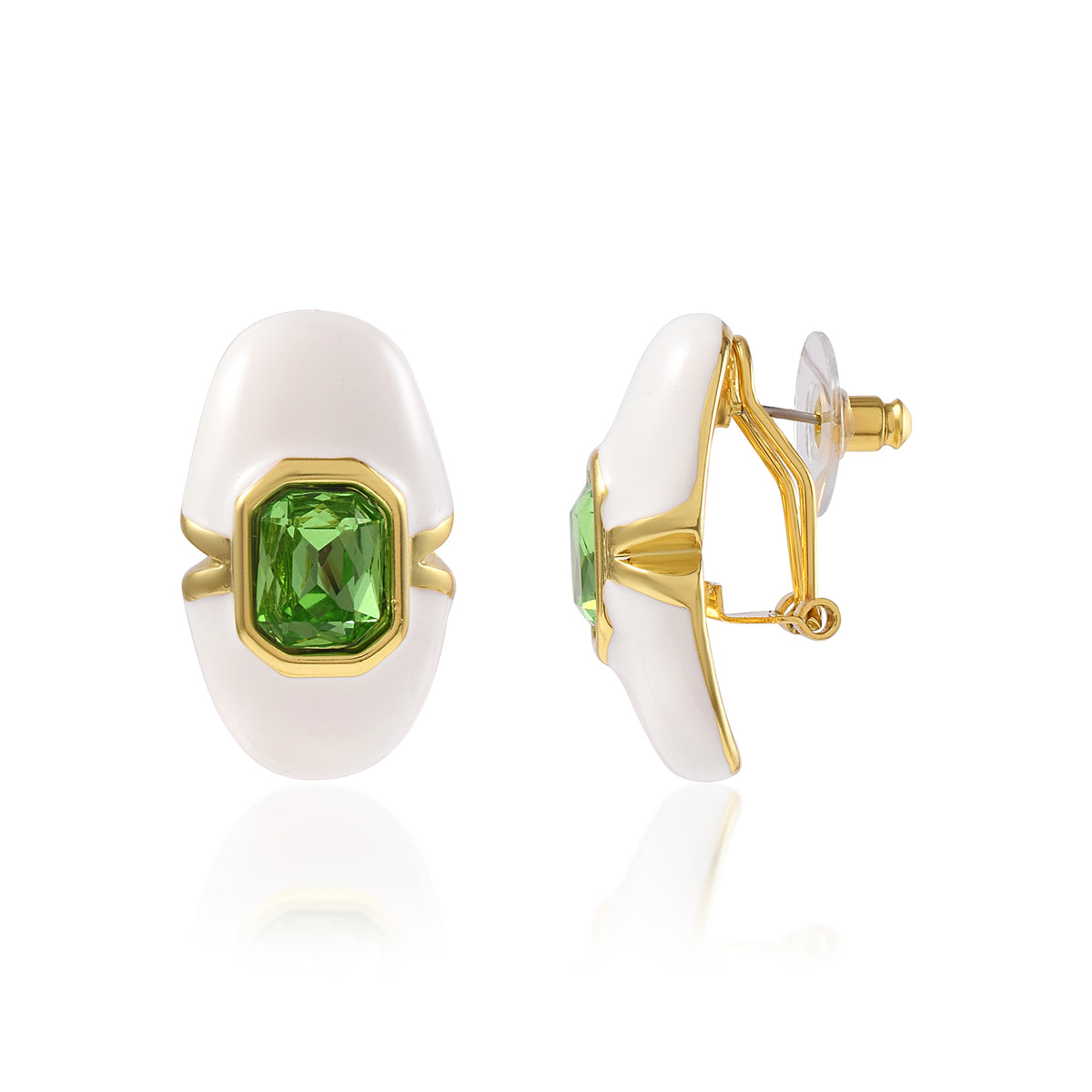 Green Stones White Enamel Studs