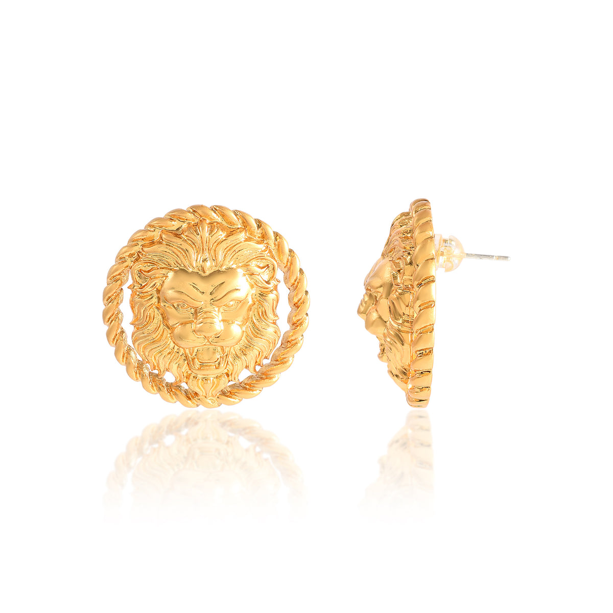 Vintage Gold Tone Lion Face Studs
